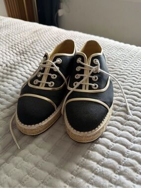 Chanel Espadrille Oxfords with Cream peals Trim